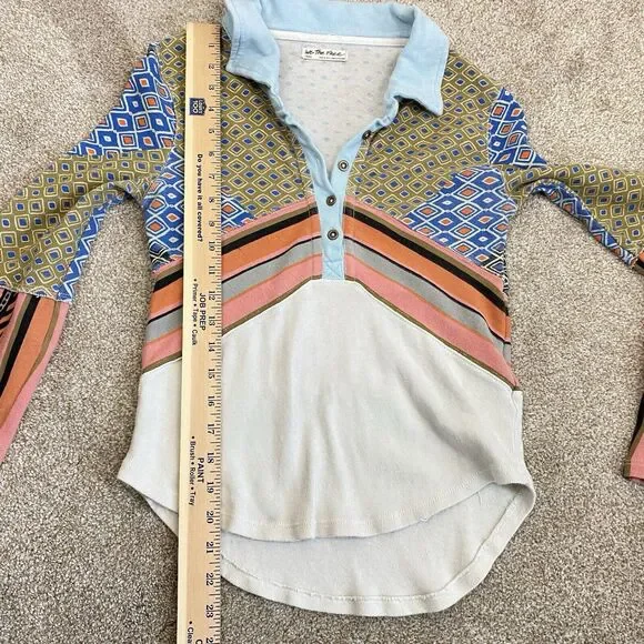 Free People We The Free Alex Tee Multicolor Mixed Print Size S Boho Retro - Picture 11 of 11